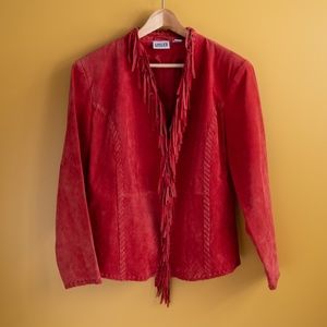 Vintage Red Leather Jacket with Fringe